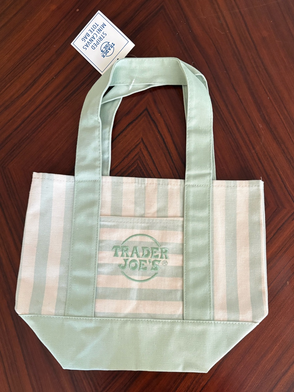 Trader Joe’s Mint Green Striped Mini Canvas Tote Bag NWT